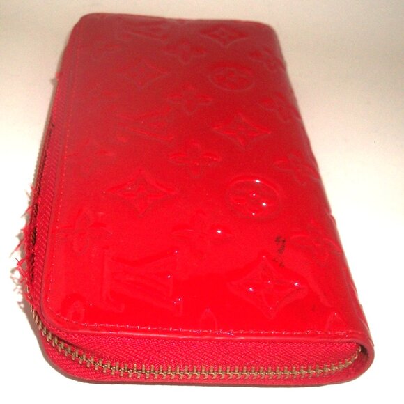 Monogrammed Red Vinyl Zip-Around CLutchWallet in Style of B=Vernis Wallet NOT LV - Picture 4 of 12